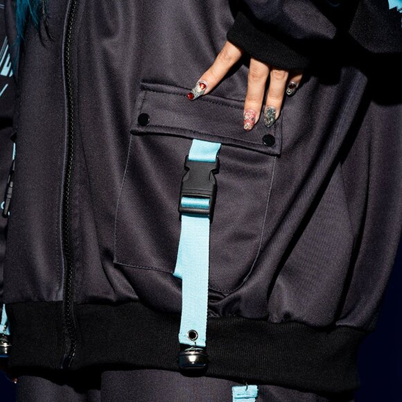 NEW ACDC RAG Error Code Cyberpunk Tech Oversized Black Blue Jacket - Picture 6 of 11